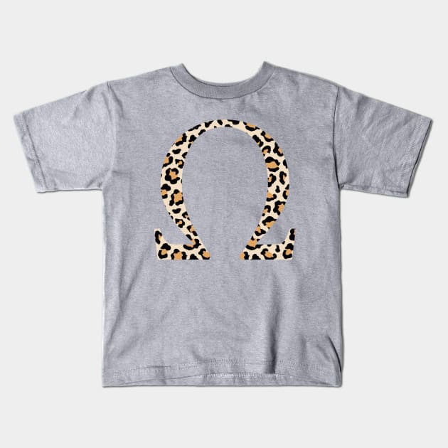 Omega Cheetah Greek Letter Kids T-Shirt by AdventureFinder